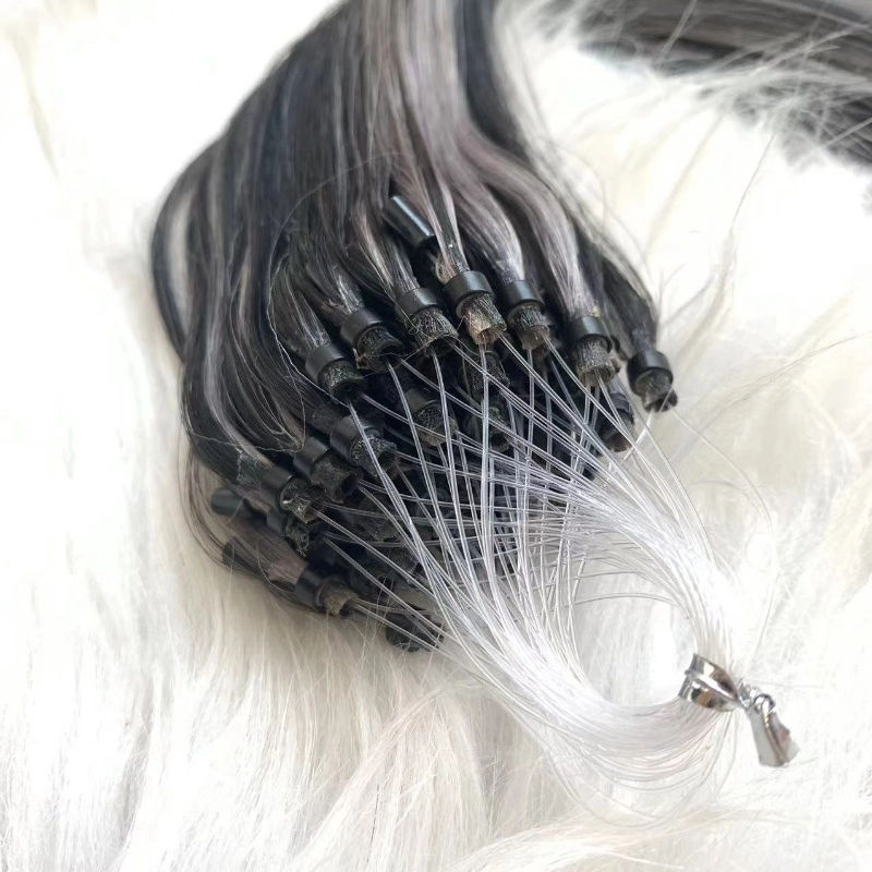 Wholesale Real human hair Black highlight silver micro rings hair extensions HJ 055